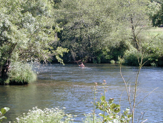 Baño y pesca... es que las truchas ...