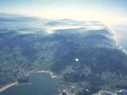 Vista aerea de Monterreal en Baiona y de la costa hacia A Guarda y la desembocadura del Miño