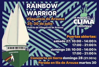 Rueda de prensa a bordo del Rainbow Warrior en Vilagarcía de Arousa: ‘Cambia la energía, no el clima’